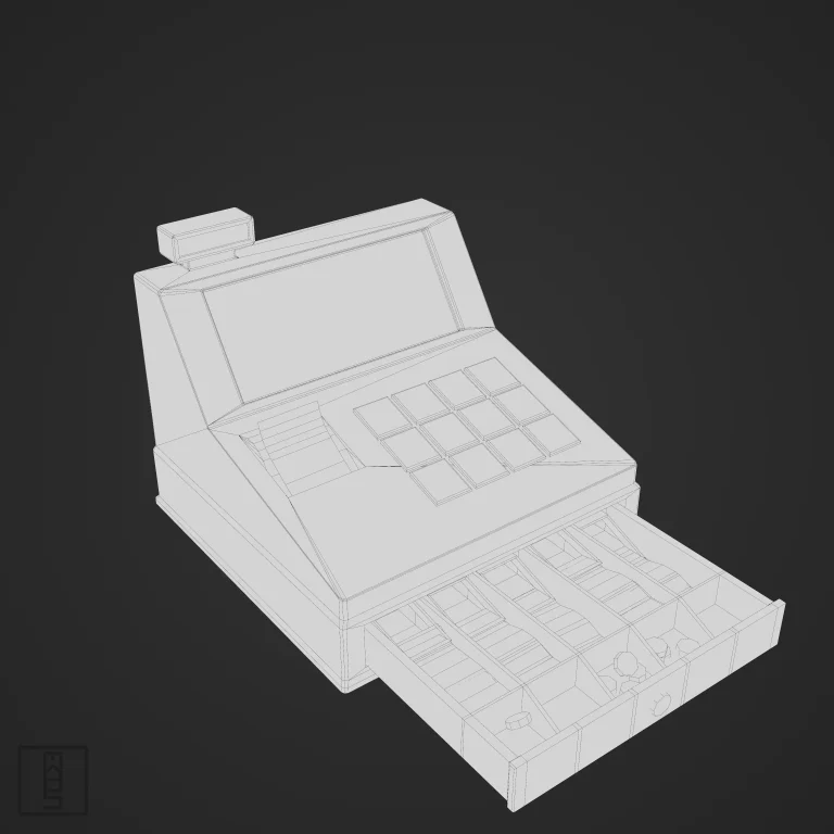 3D Low Poly Cash Register Model Wireframe