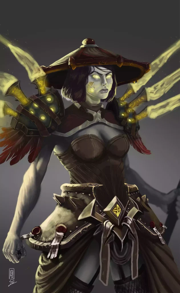 A female undead priest with glowing radiant energy.