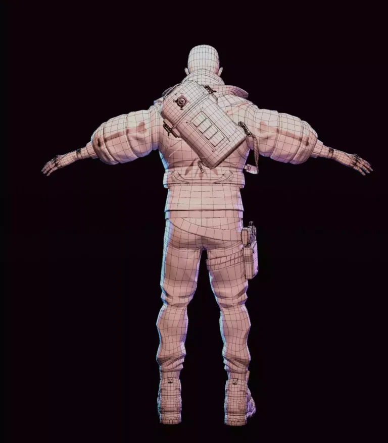 Package Runner Character's Back View Wireframe