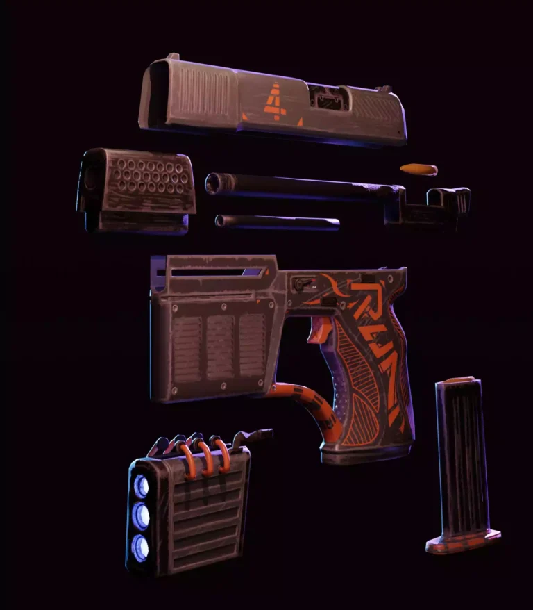 Package Runner Character's Pistol Front 3/4 View Separated