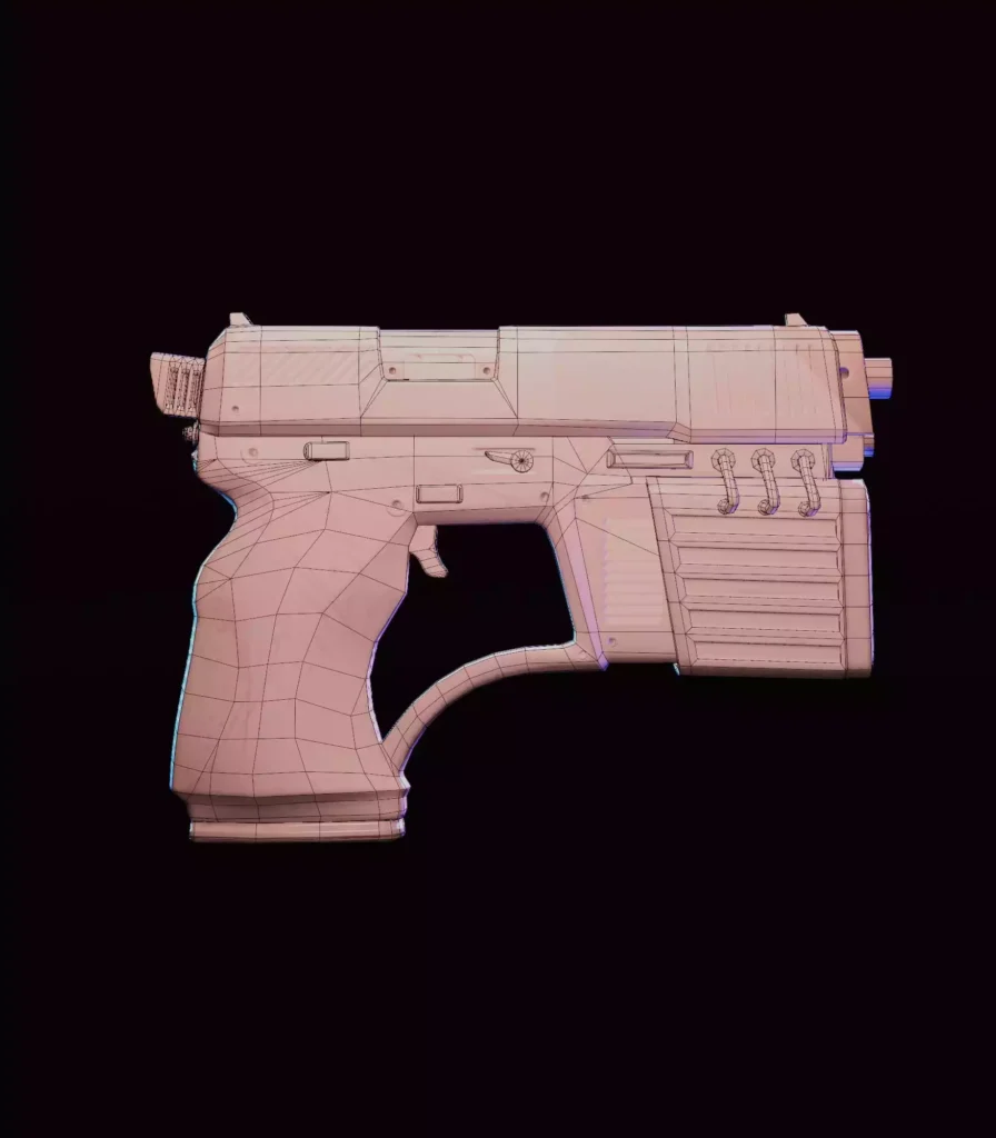 Package Runner Character's Pistol Side View 2 Wireframe